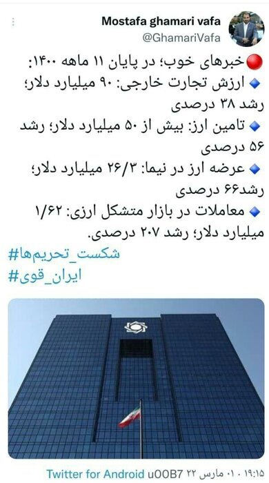 شکست تحریمها و افزایش ۵۶ درصدی تامین ارز در ۱۱ ماه امسال شکست تحریمها و افزایش ۵۶ درصدی تامین ارز در ۱۱ ماه امسال