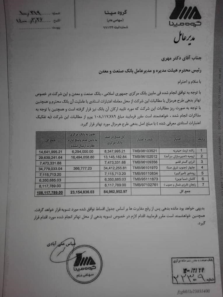 تهاتر ۱۰۸ میلیون یورو مطالبات نیروگاهی با بدهیهای غیربرقی توسط مپنا تهاتر ۱۰۸ میلیون یورو مطالبات نیروگاهی با بدهیهای غیربرقی توسط مپنا