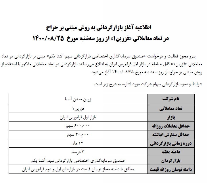 آغاز عملیات بازارگردانی آغاز عملیات بازارگردانی
