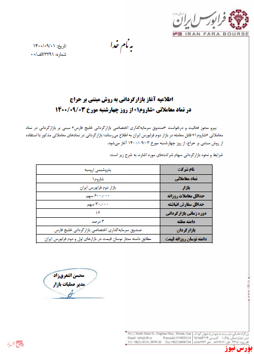 آغاز بازارگردانی به روش مبتنی بر حراج آغاز بازارگردانی به روش مبتنی بر حراج