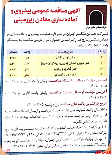 برگزاری مناقصه آماده سازی معادن زیرزمینی در برگزاری مناقصه آماده سازی معادن زیرزمینی در
