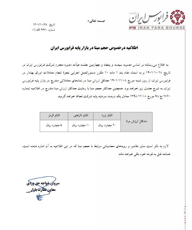 اطلاعیه تغییر حجم مبنا در بازار پایه فرابورس