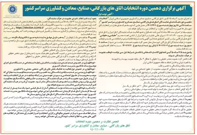 زمان برگزاری انتخابات هیأت نمایندگان اتاقهای سراسر کشور زمان برگزاری انتخابات هیأت نمایندگان اتاقهای سراسر کشور