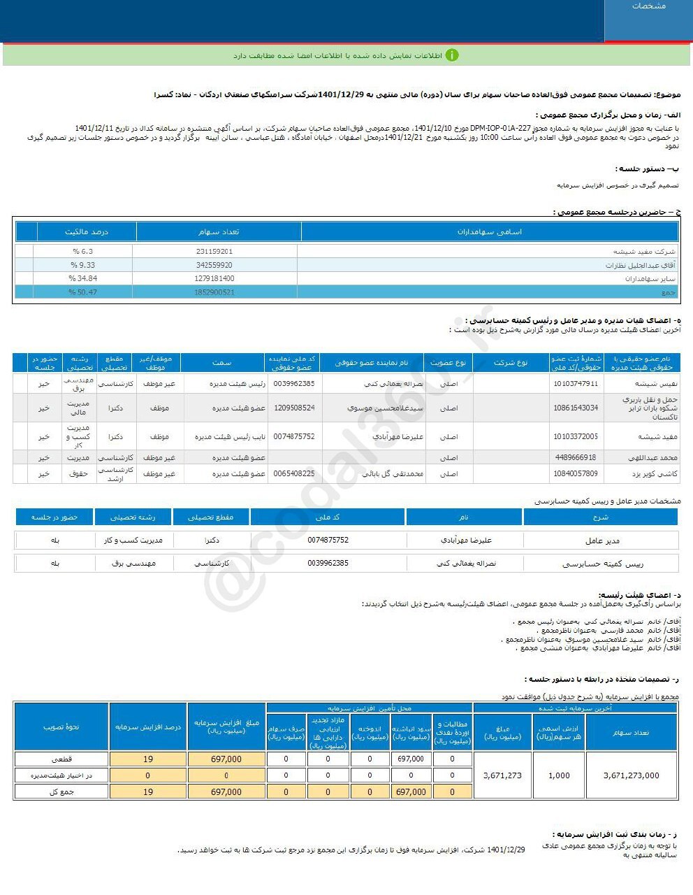 کسرا افزایش سرمایه میدهد کسرا افزایش سرمایه میدهد