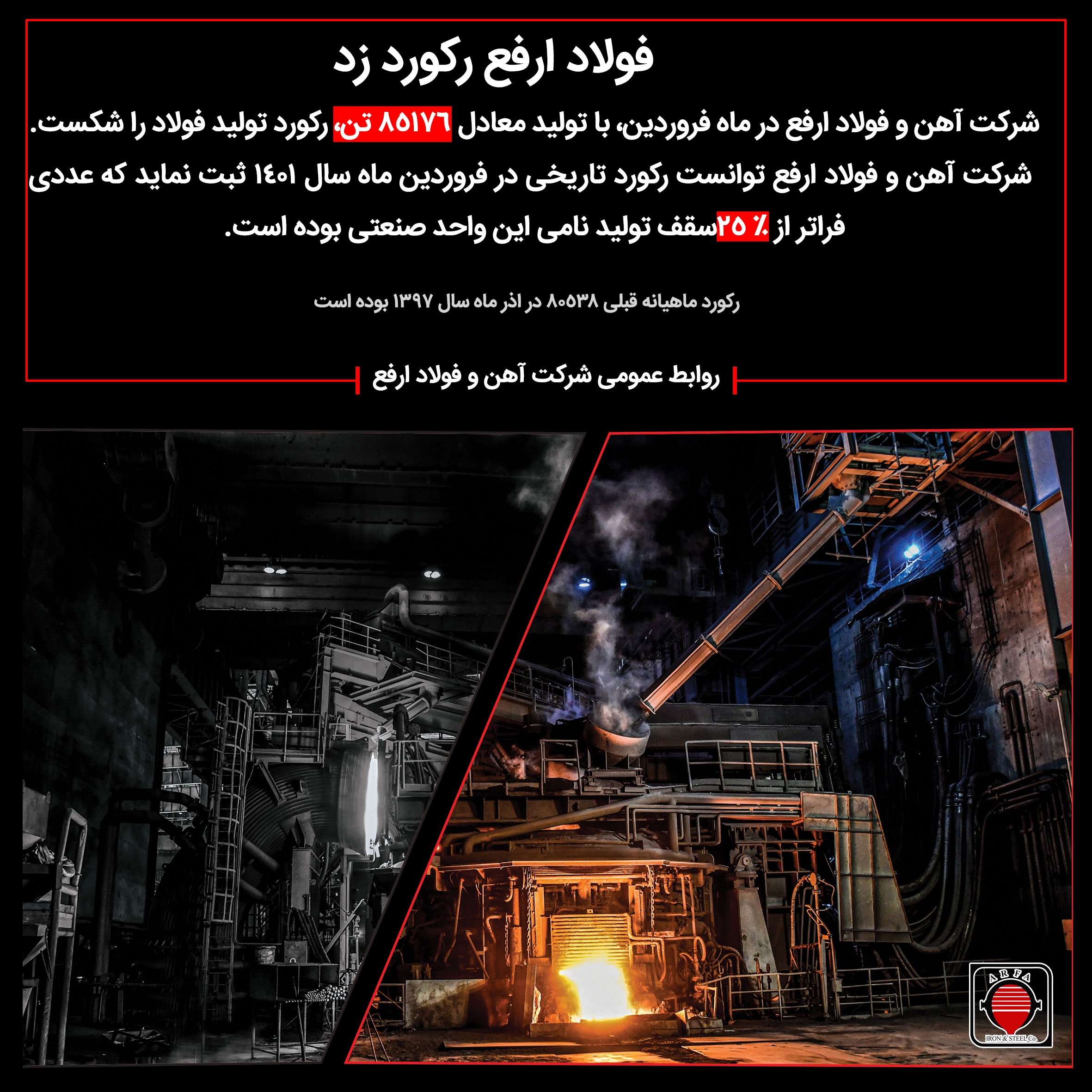 فولاد ارفع رکورد زد فولاد ارفع رکورد زد