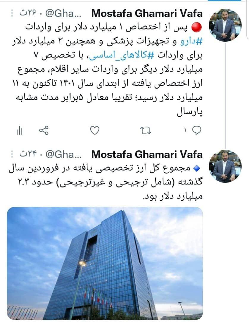 اختصاص ۱۱ میلیارد دلار برای واردات در فروردین ۱۴۰۱