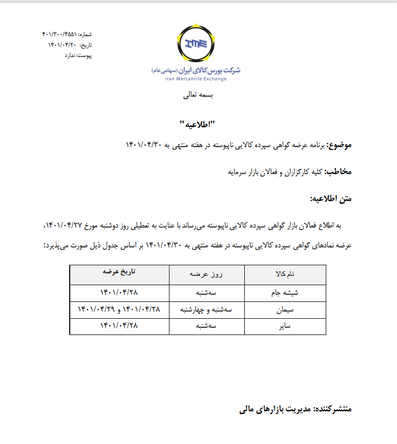 برنامه عرضه گواهی سپرده ناپیوسته ابلاغ شد