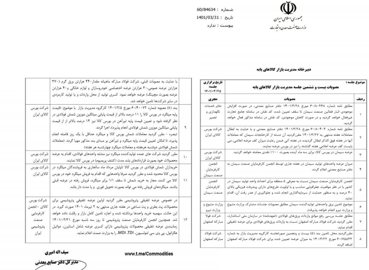 مصوبات کارگروه بازار برای فولاد و سیمان ابلاغ شد مصوبات کارگروه بازار برای فولاد و سیمان ابلاغ شد