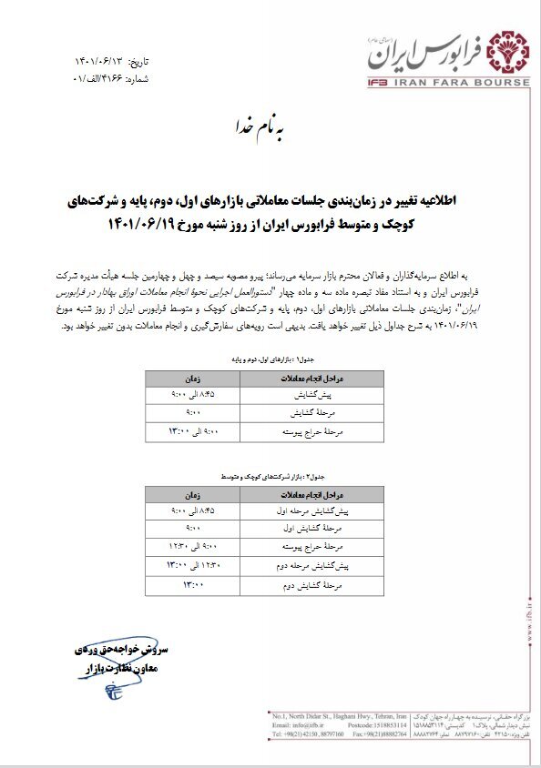 فرابورس ساعت معاملات را نیم ساعت افزایش داد فرابورس ساعت معاملات را نیم ساعت افزایش داد