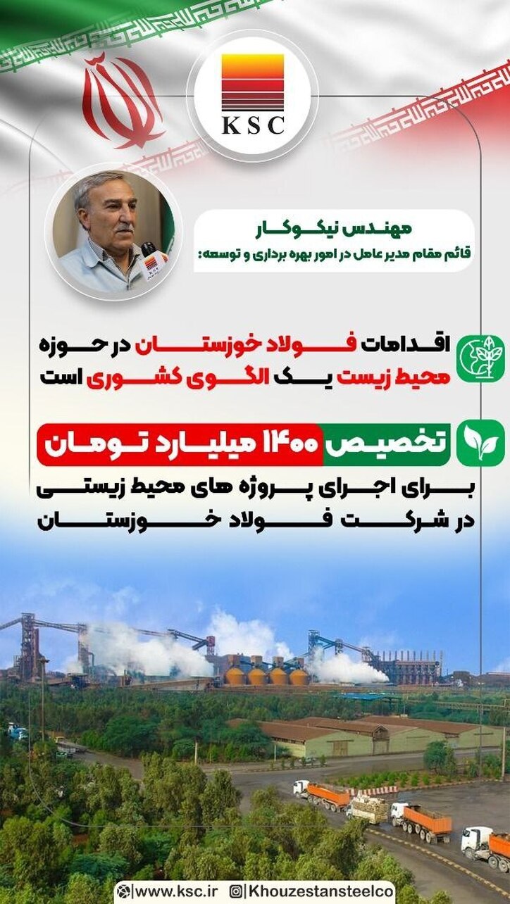 اقدامات فولاد خوزستان در حوزه محیط زیست یک الگوی کشوری است/تخصیص ۱۴٠٠ میلیارد تومان برای اجرای پروژه‌های زیست محیطی در شرکت فولاد خوزستان