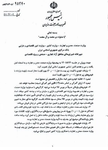 آیین&zwnj;نامه واردات خودرو ابلاغ شد/ اولویت با خودرو&zwnj;های زیر ۱۰ هزار یورو