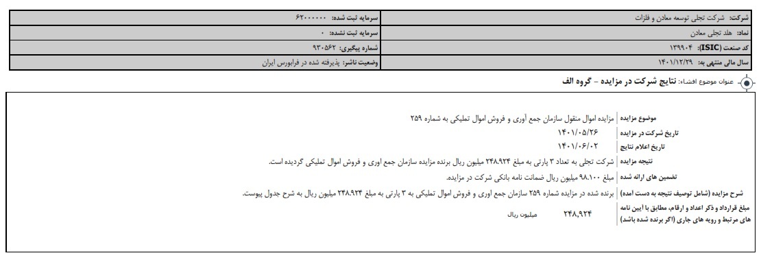 &laquo;تجلی&raquo; برنده مزایده سازمان جمع آوری و فروش اموال تملیکی