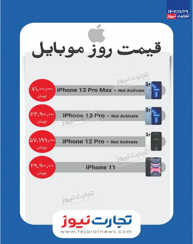 قیمت گوشی آیفون امروز ۲۹ بهمن ۱۴۰۲