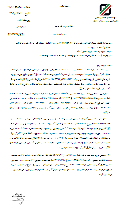 نامه رسمی گمرک درباره نرخ واردات کالا+سند نامه رسمی گمرک درباره نرخ واردات کالا+سند