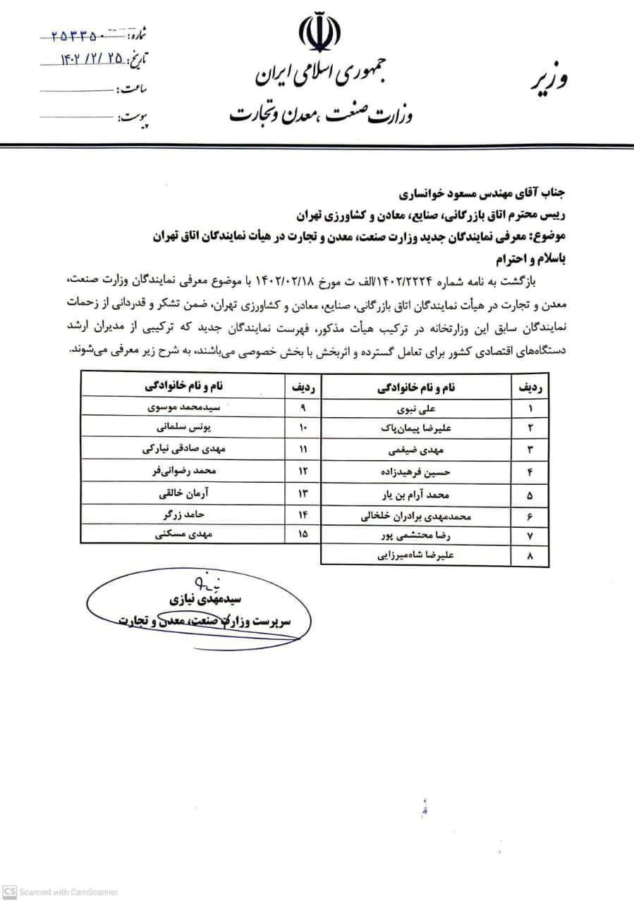ترکیب هیات نمایندگان اتاق تهران با یک کرسی خالی مشخص شد