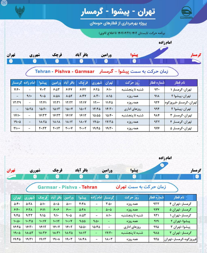 قطارهای راهآهن در خط تهران-پیشوا به کار گرفته شد قطارهای راهآهن در خط تهران-پیشوا به کار گرفته شد