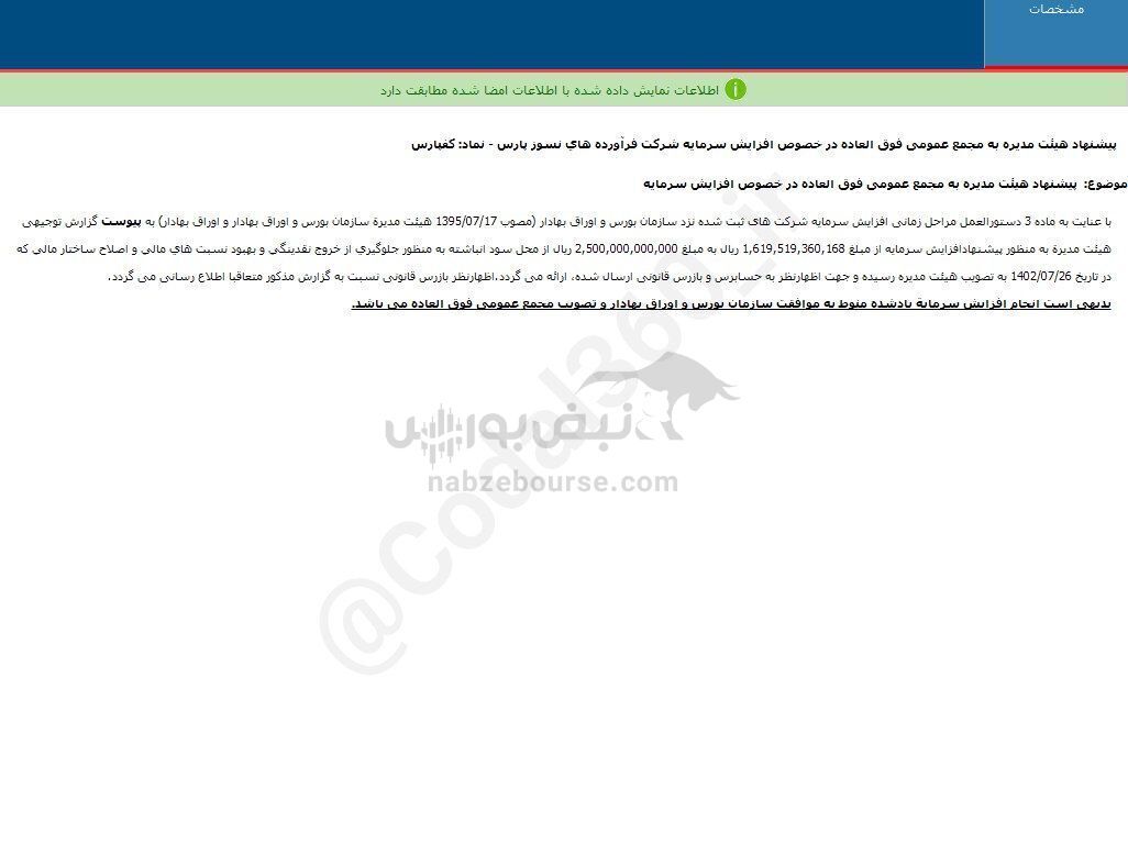 کفپارس پیشنهاد افزایش سرمایه داد کفپارس پیشنهاد افزایش سرمایه داد