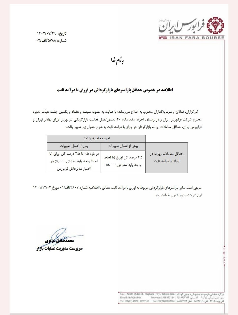 اطلاعیه در خصوص حداقل پارامترهای بازارگردانی در اوراق با درآمد ثابت اطلاعیه در خصوص حداقل پارامترهای بازارگردانی در اوراق با درآمد ثابت