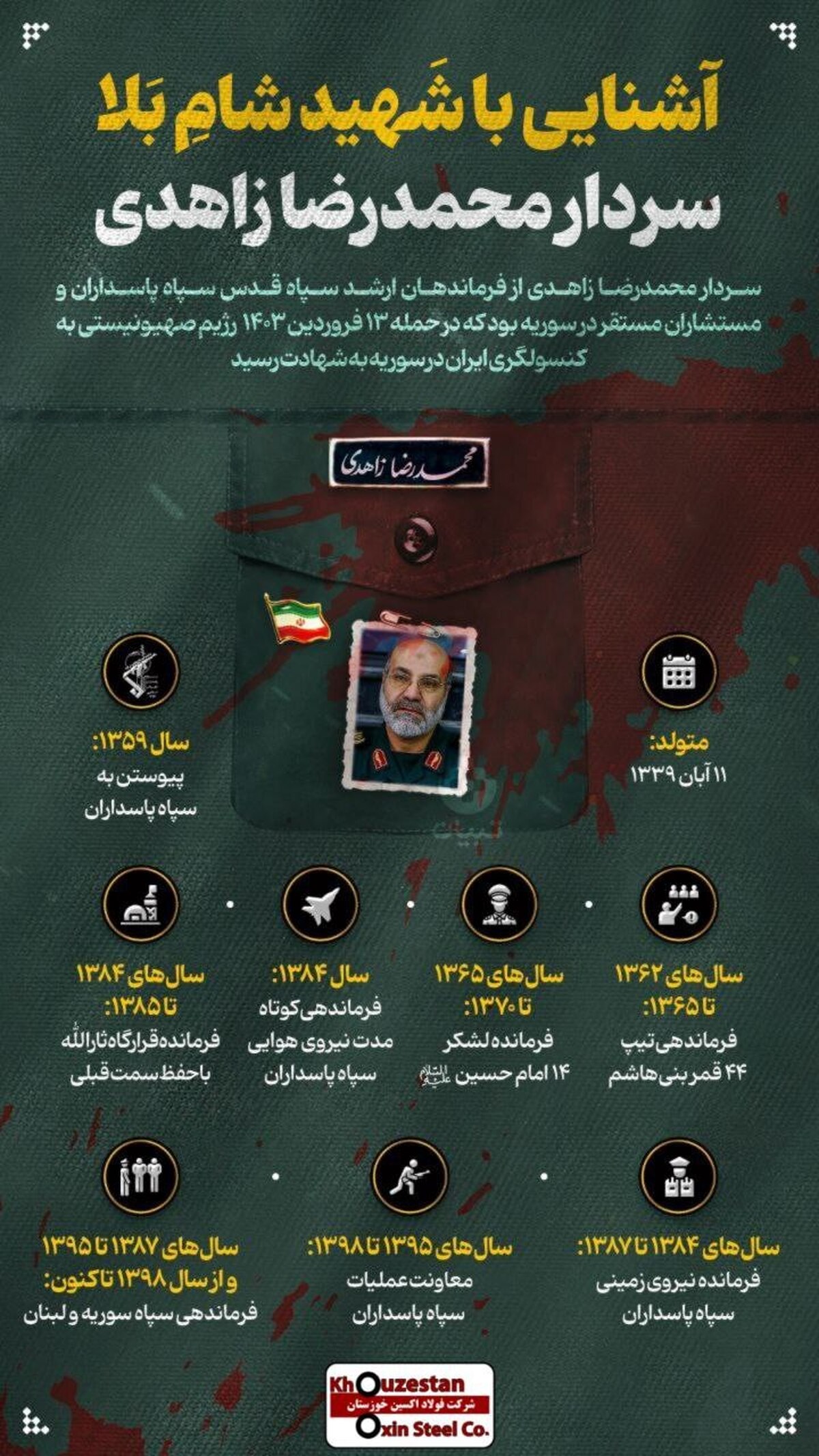 پیام تسلیت مدیرعامل شرکت فولاد اکسین خوزستان در پی شهادت جمعی از پاسداران و دیپلمات‌های ایرانی در سوریه