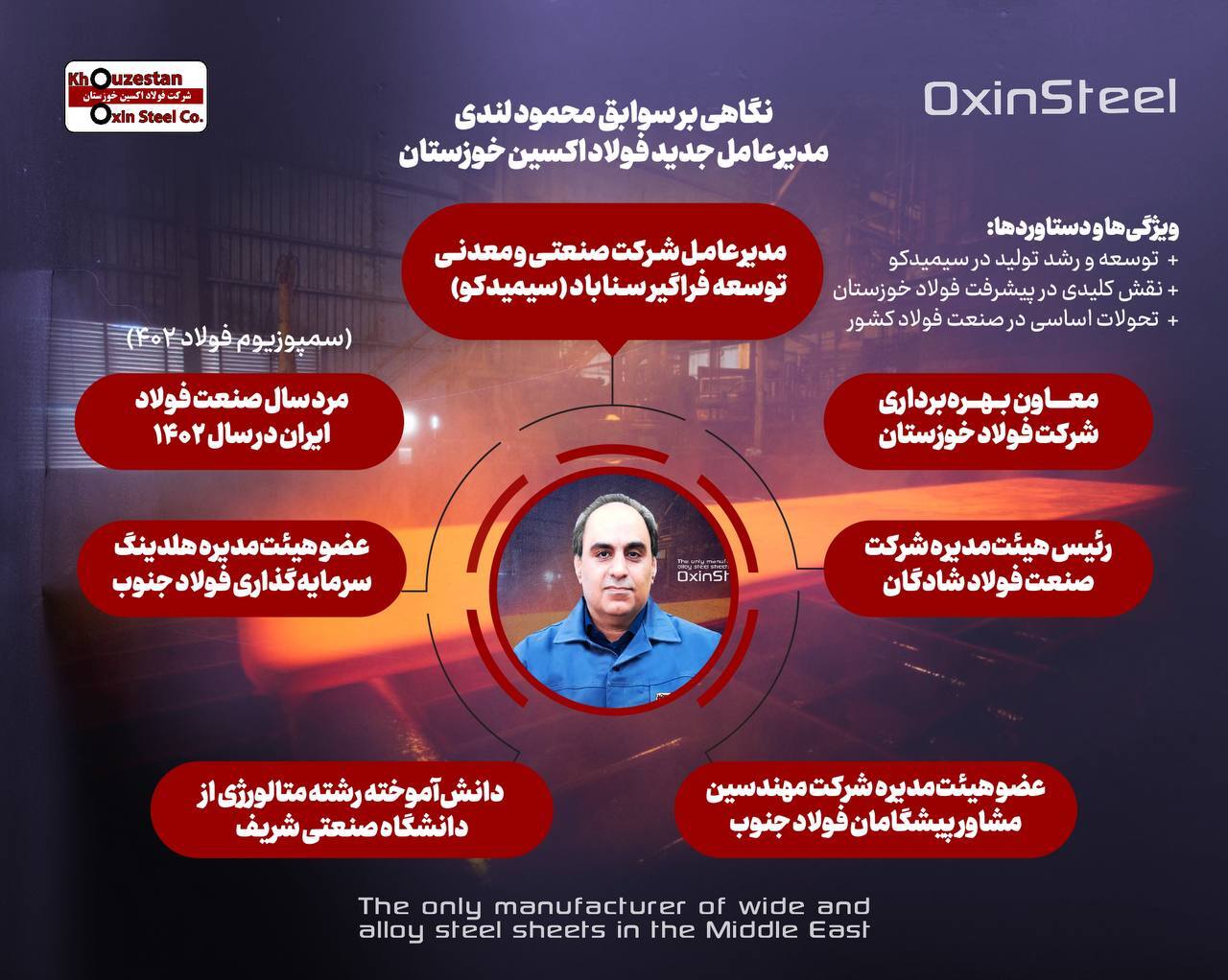 «محمود لندی» مدیرعامل جدید شرکت فولاد اکسین خوزستان شد «محمود لندی» مدیرعامل جدید شرکت فولاد اکسین خوزستان شد