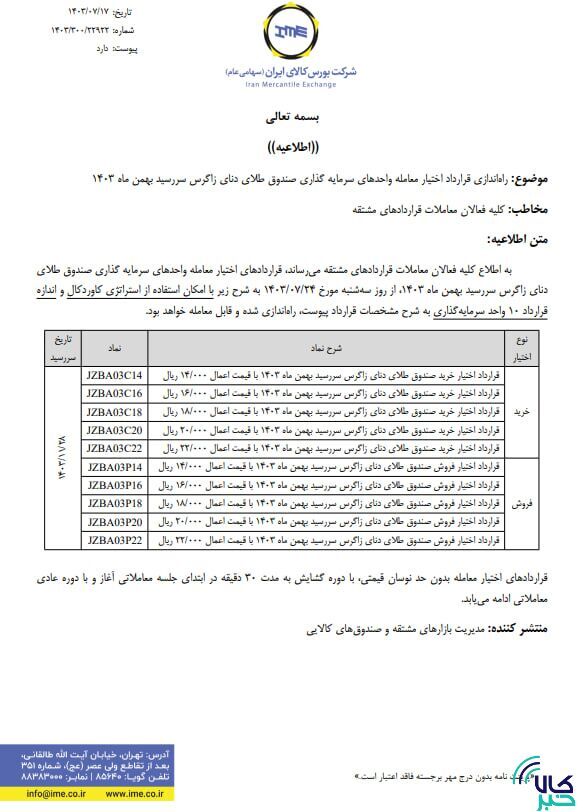 راهاندازی نخستین قرارداد اختیار معامله صندوق طلای مبتنی بر شمش طلا راهاندازی نخستین قرارداد اختیار معامله صندوق طلای مبتنی بر شمش طلا