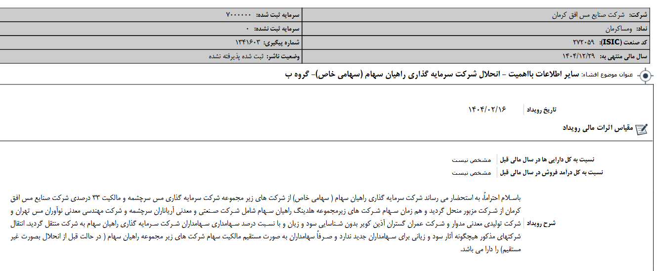 «فافق» از انحلال یک شرکت خبر داد «فافق» از انحلال یک شرکت خبر داد