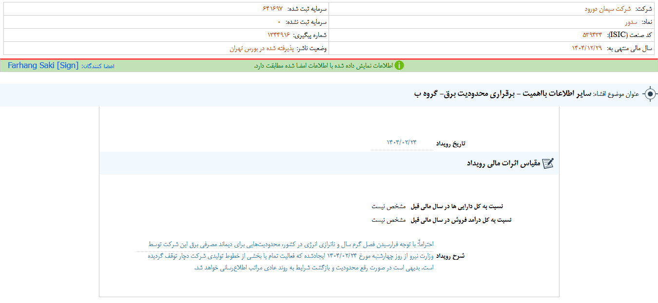 برقراری محدودیت برق سدور برقراری محدودیت برق سدور