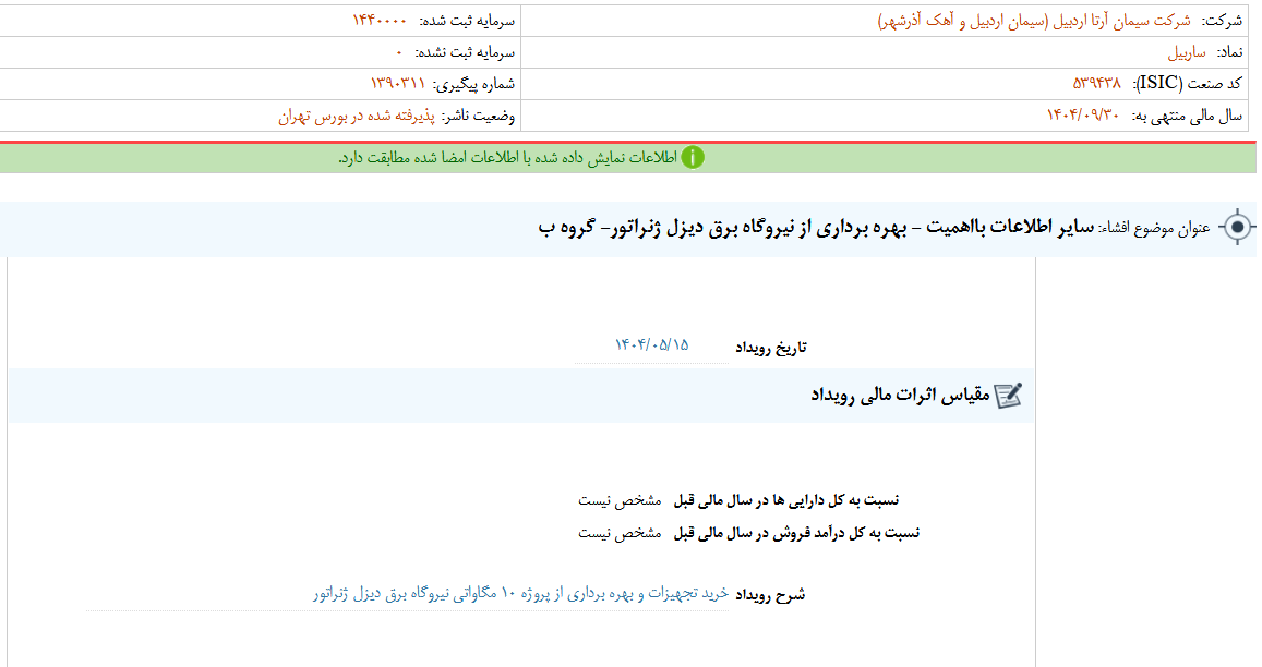 ساربیل از راهاندازی نیروگاه دیزل ژنراتور ۱۰ مگاواتی خبر داد ساربیل از راهاندازی نیروگاه دیزل ژنراتور ۱۰ مگاواتی خبر داد