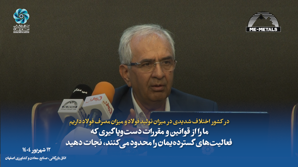 در کشور اختلاف شدیدی در میزان تولید فولاد و میزان مصرف فولاد داریم/ ما را از قوانین و مقررات دست‌و‌پاگیری که فعالیت‌های گسترده‌یمان را محدود می‌کنند، نجات دهید