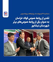 تقدیر از روابط عمومی فولاد خراسان به عنوان یکی از روابط‌عمومی‌های برتر شهرستان نیشابور