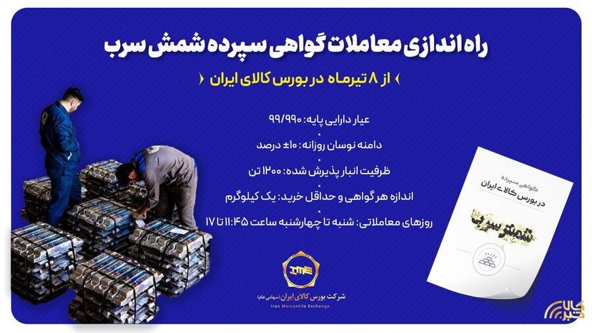 راه‌اندازی معاملات گواهی سپرده شمش سرب از ۰۸ تیرماه در بورس کالای ایران